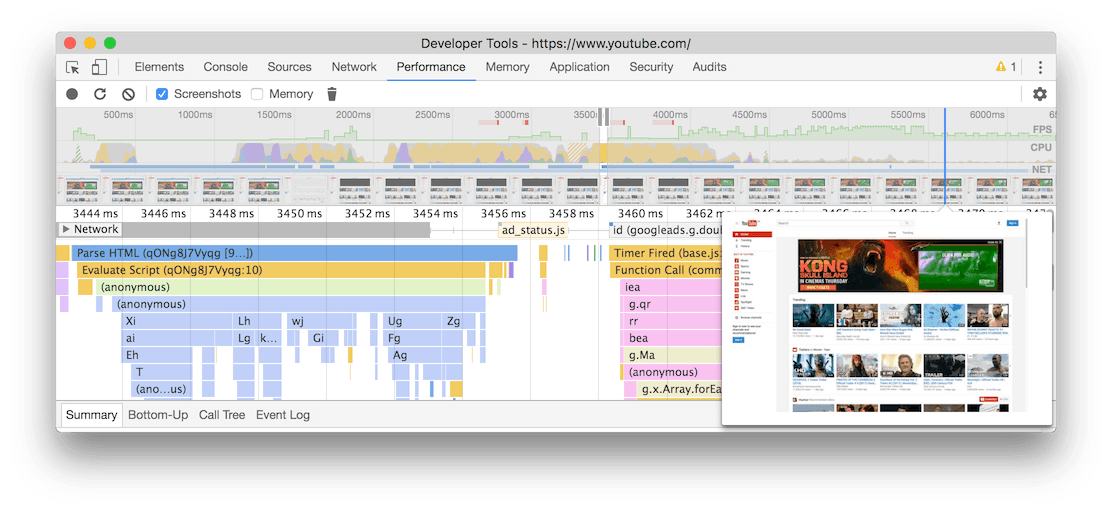 Flame chart in DevTools